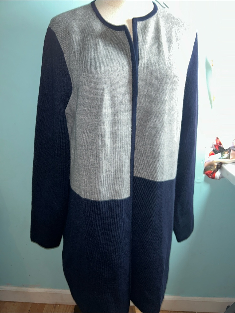 Talbots Navy and Light Gray Colorblock Open-Front Blazer